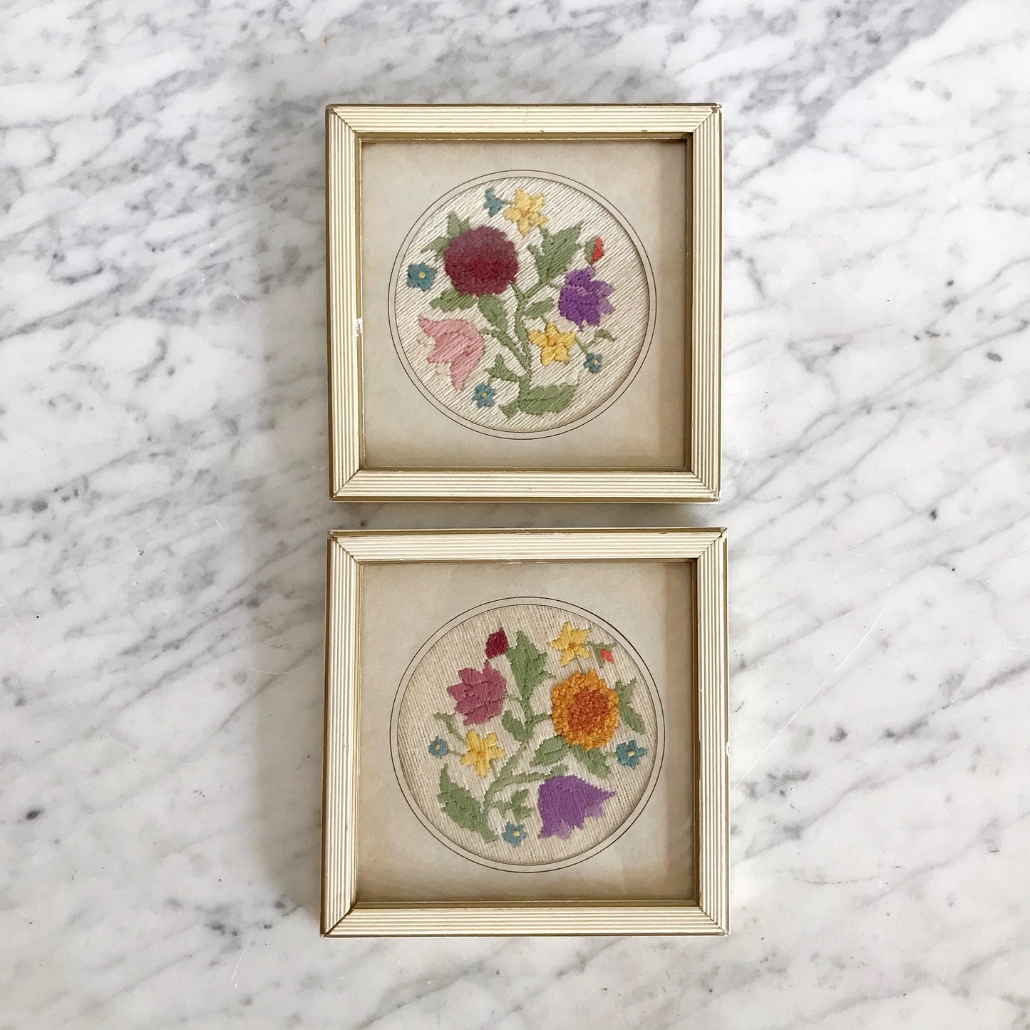 Vintage Embroidered Floral Pictures
