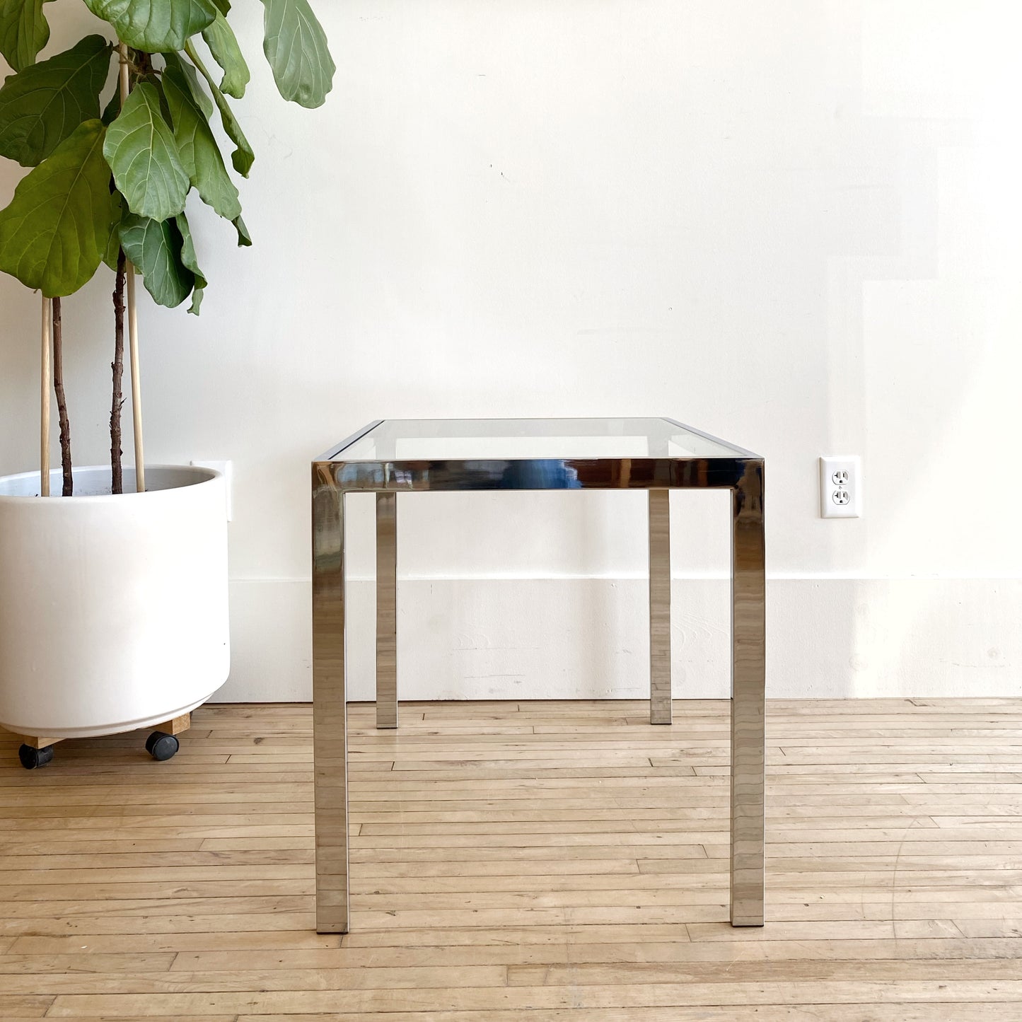 Vintage Modern Polished Chrome + Glass End Table