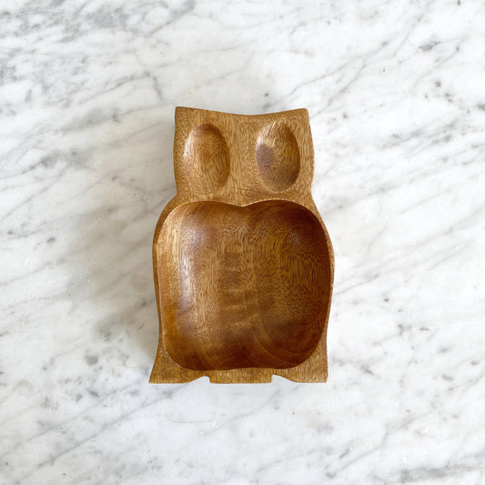 Carved Wood Owl Dish