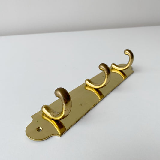 Vintage Brass Wall Hooks on Plaque