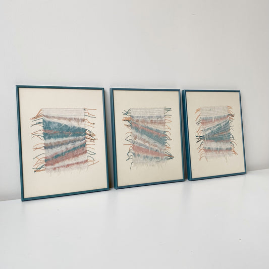 Vintage Framed Fiber Art Piece, 11 x 14