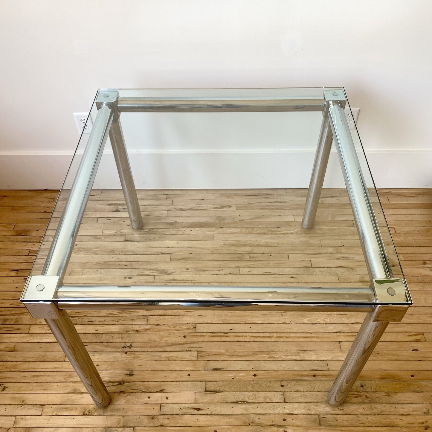 Vintage Modern Chrome + Glass Dining Table (29" square)