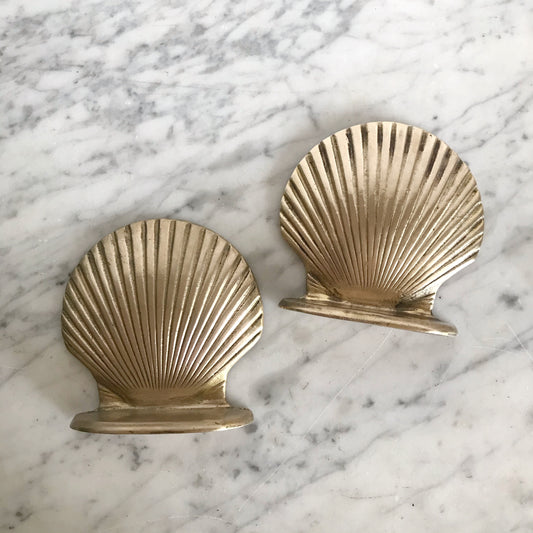 Pair of Vintage Brass Seashell Bookends