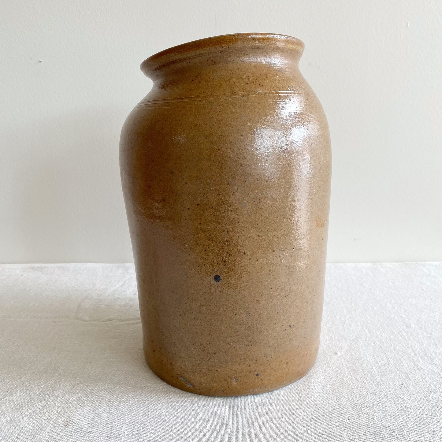 Antique Stoneware Crock Jar Vase, 10.75"