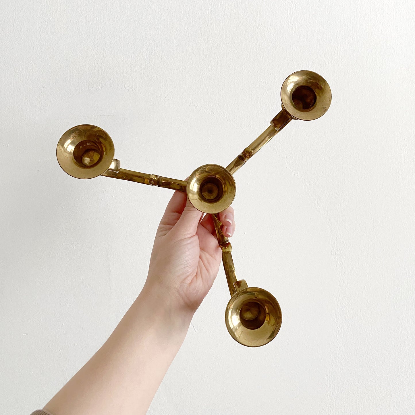 Vintage Solid Brass 3-Arm Candelabra