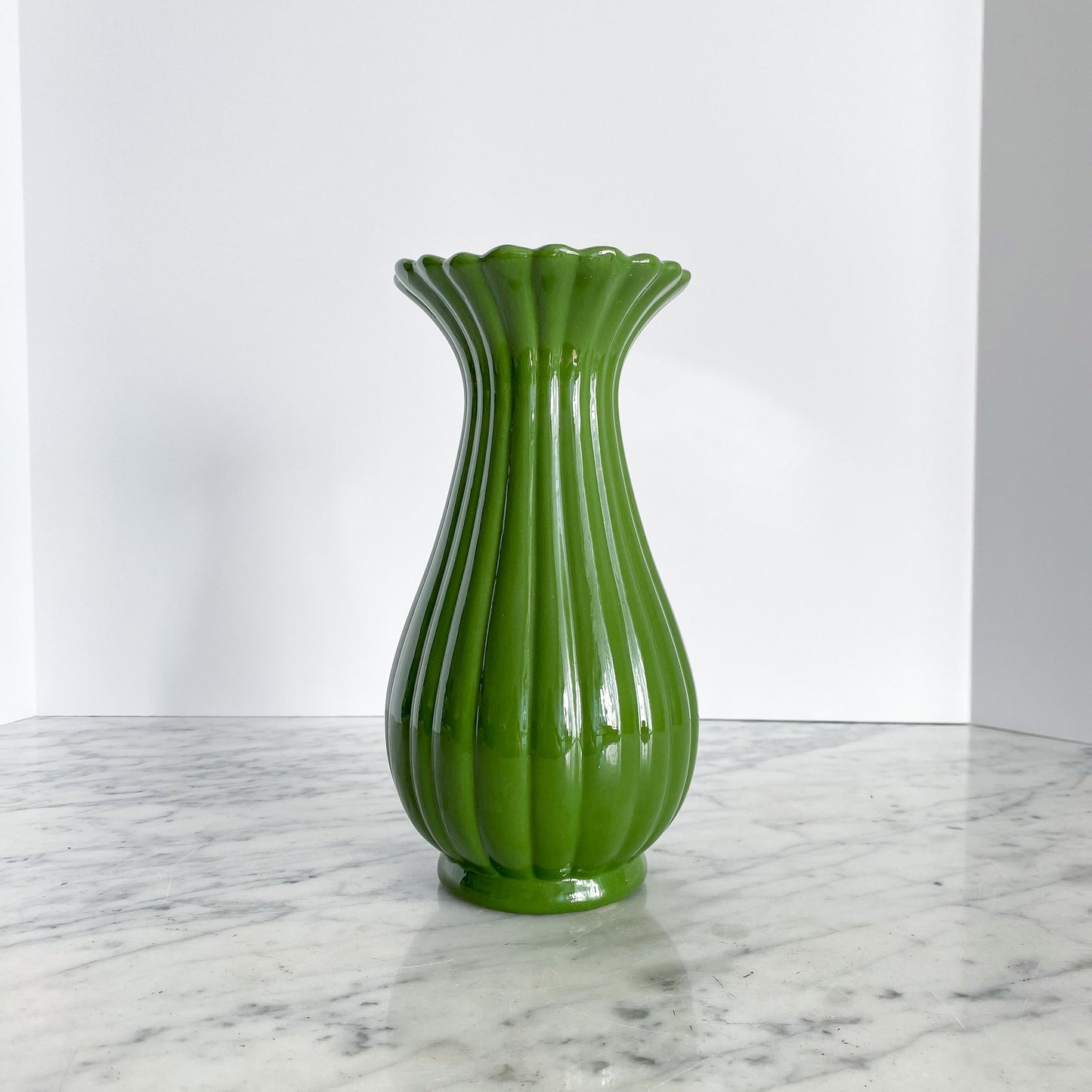 Vintage Grassy Green Ceramic Vase, 8”