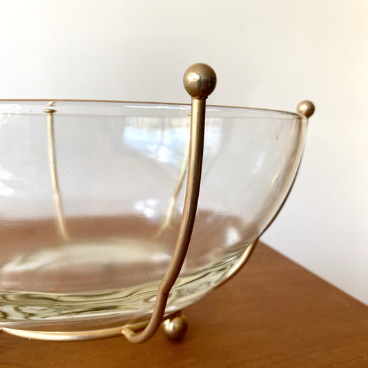 Vintage Glass Bowl With Brass Footed Holder