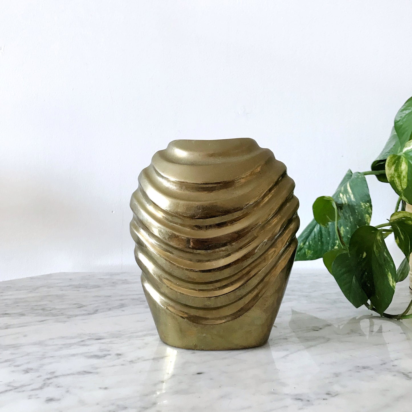 Sculptural Vintage Brass Vase