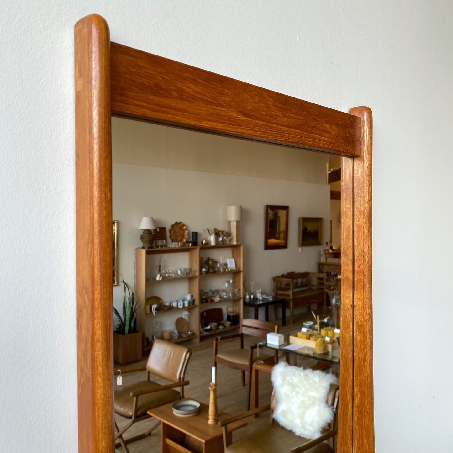 Vintage Danish Teak Mirror with Shelf