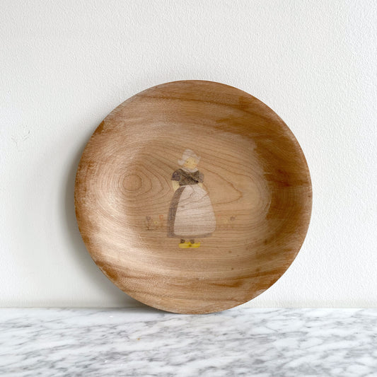Vintage Wooden Plate with Dutch Girl