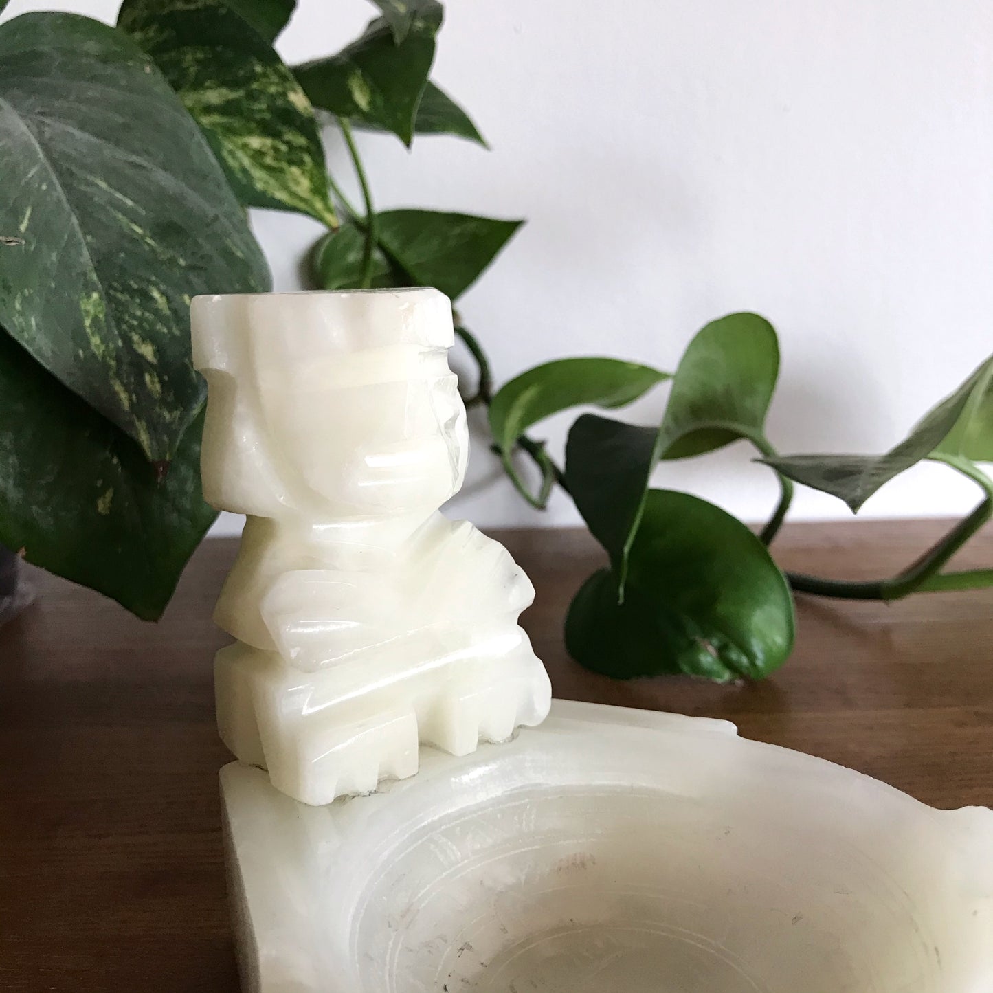 Vintage Carved Onyx Ashtray with Guy