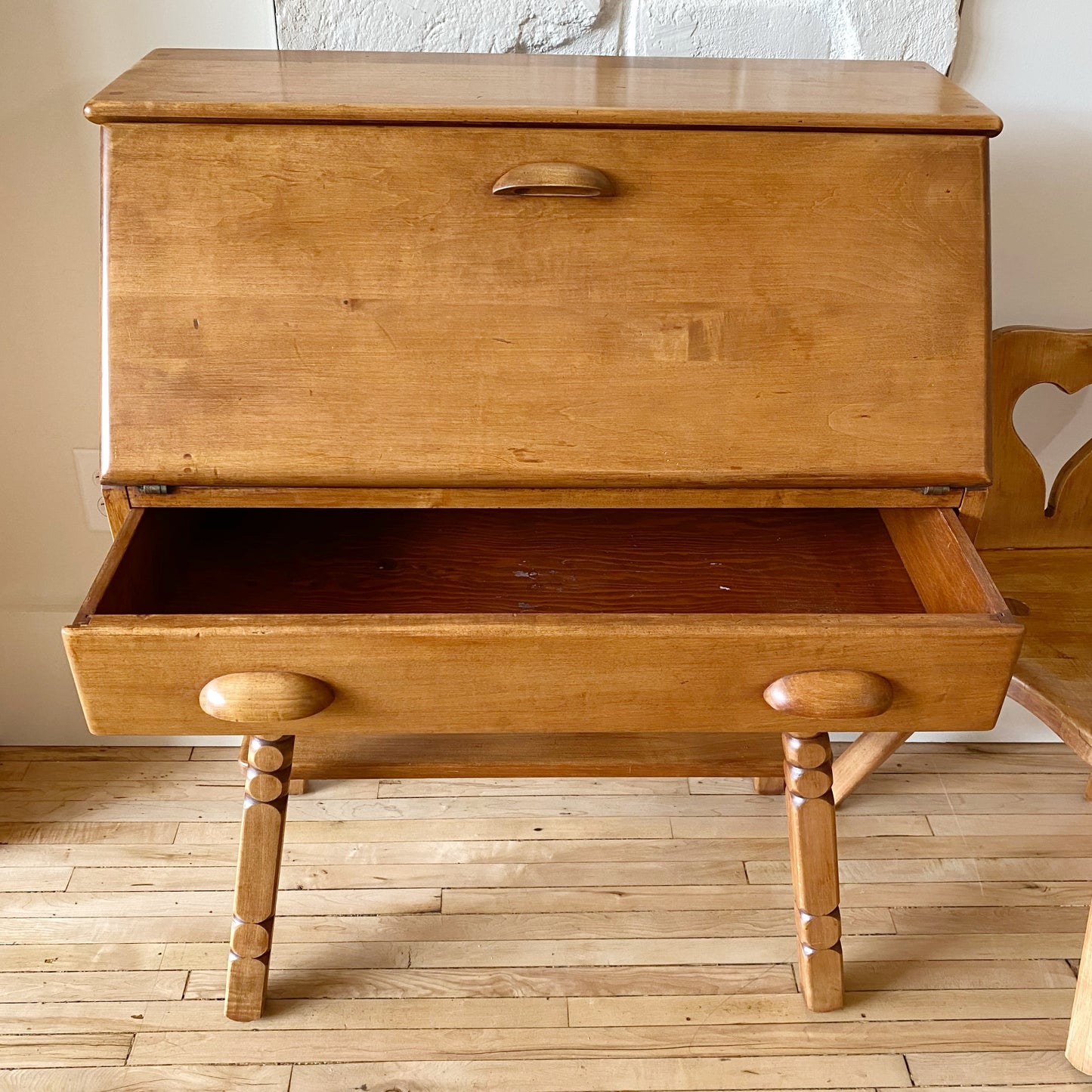 Vintage Folksy Wood Desk + Chair Set