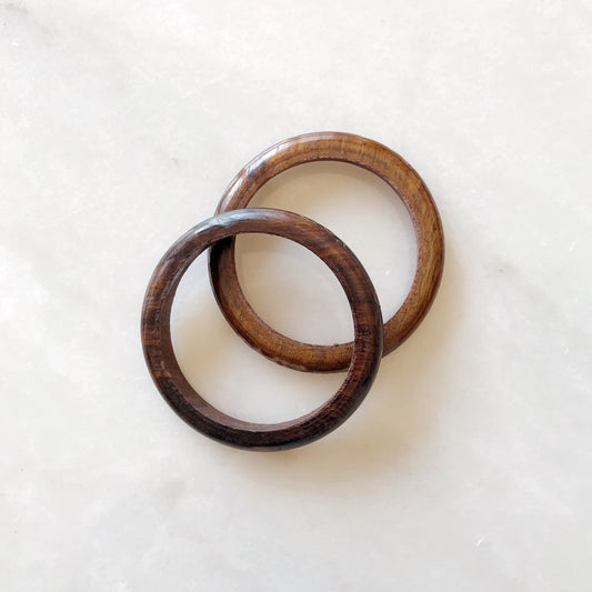 Pair of Vintage Wood Bangles with Brass Inlay