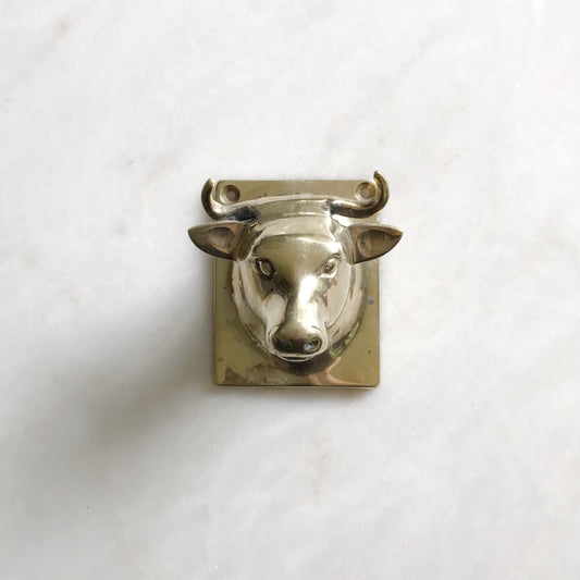 XL Vintage Brass Bull Wall Hook
