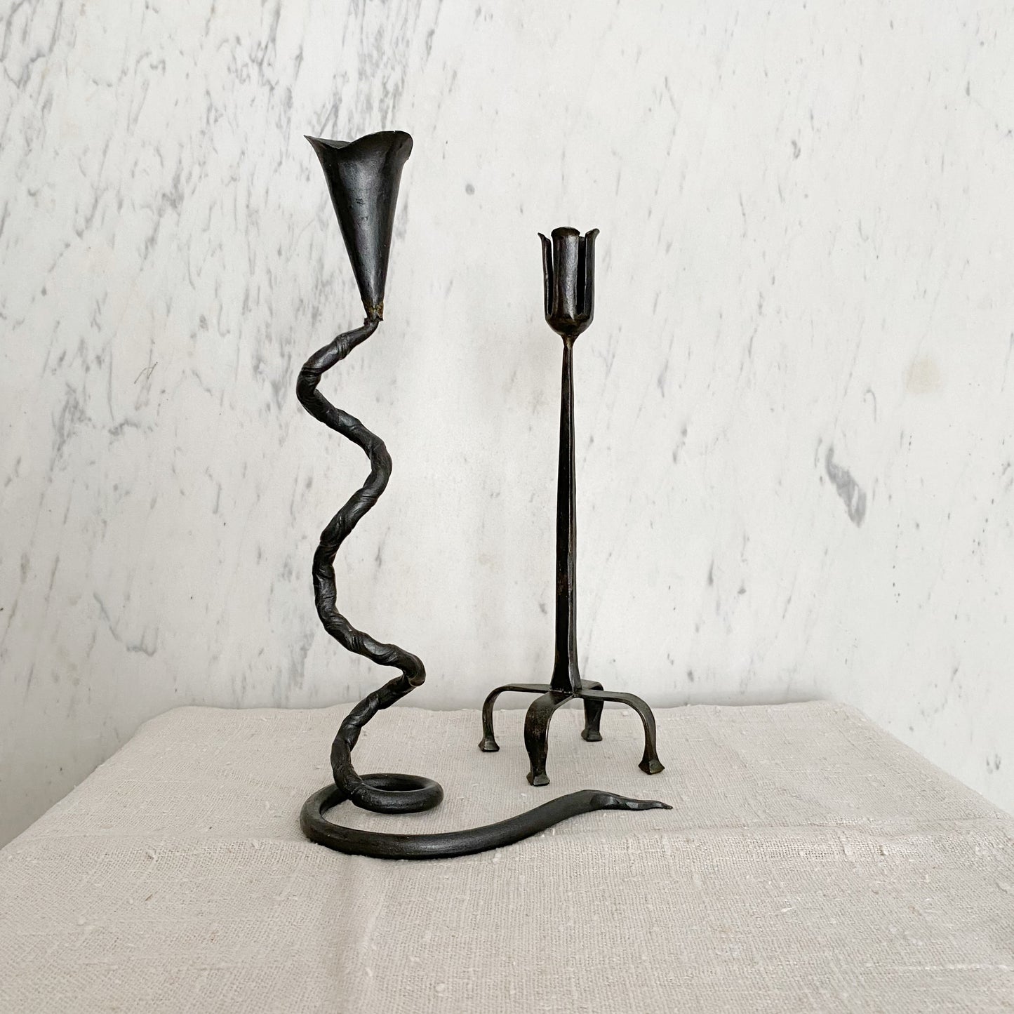 Vintage Tall Footed Iron Candle Holder, 11"