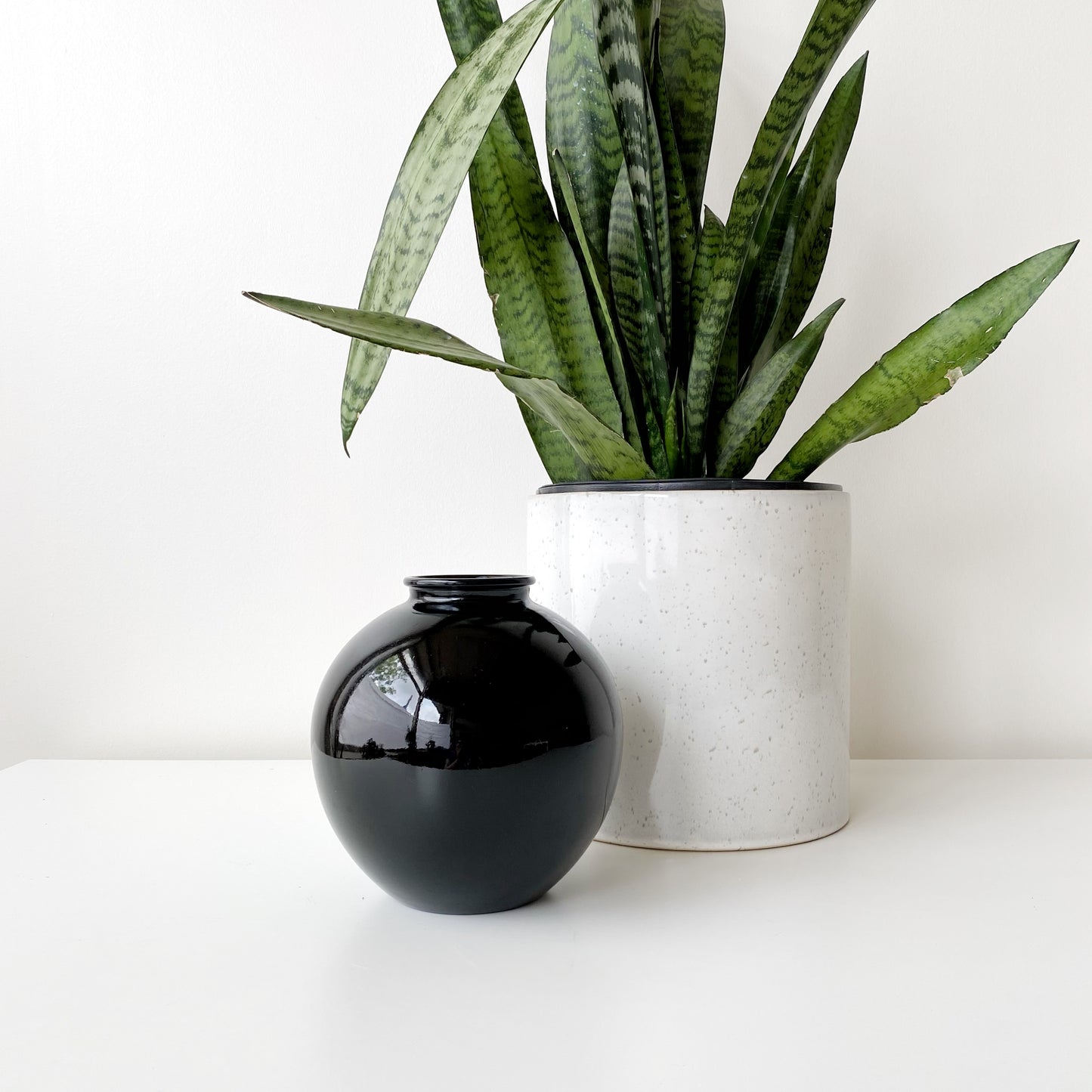 Vintage Black Glass Orb Vase