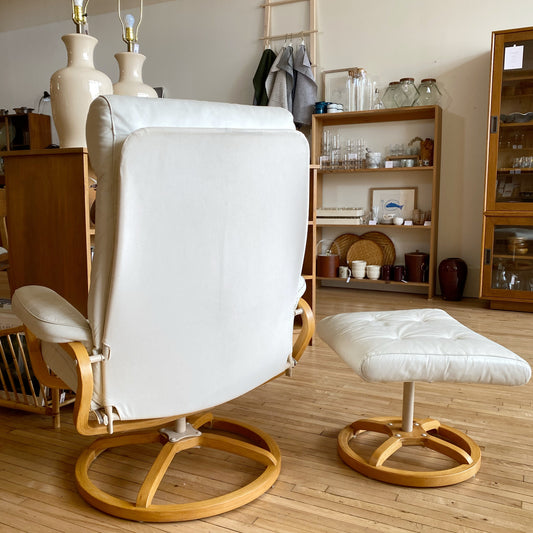 Vintage White Leather Recliner + Footrest by Plycraft