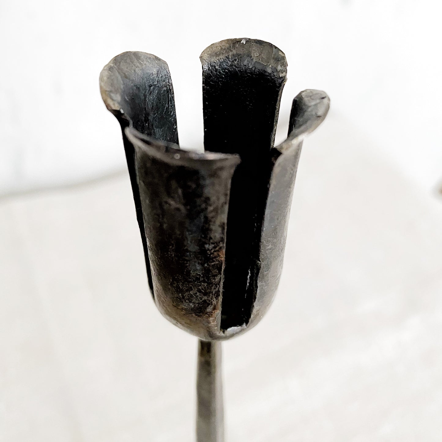 Vintage Tall Footed Iron Candle Holder, 11"