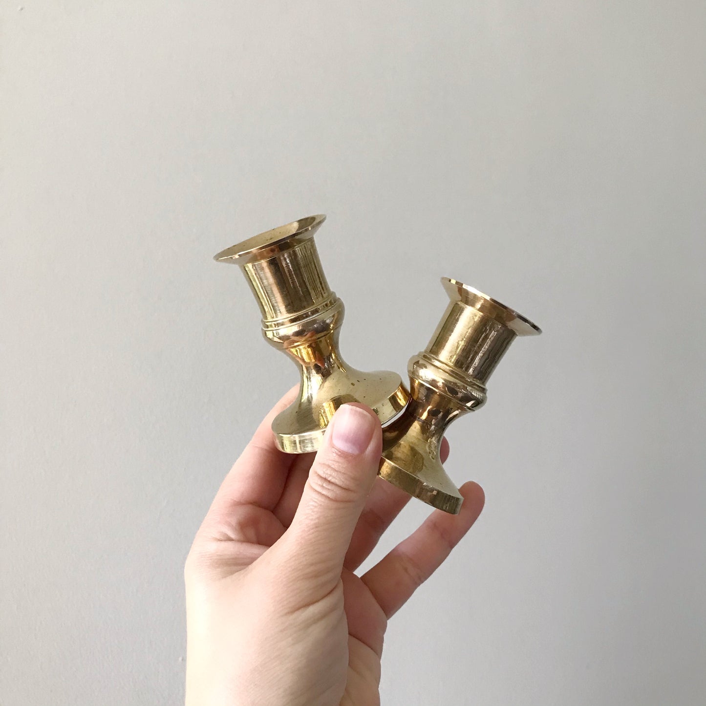 Pair of Short Vintage Brass Candle Holders