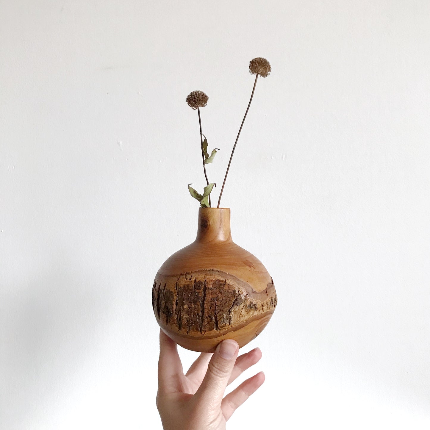 Turned Wood Vase with Bark