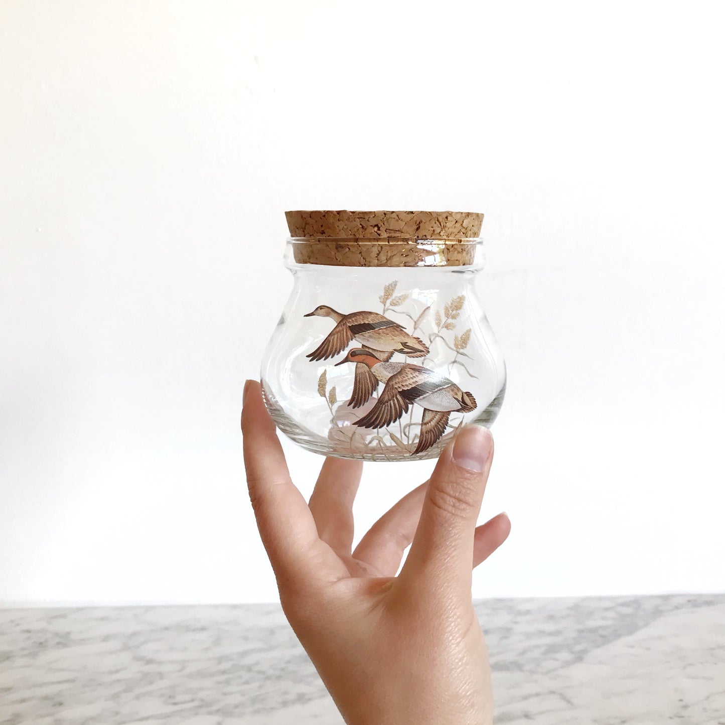 Vintage Glass Jar with Ducks