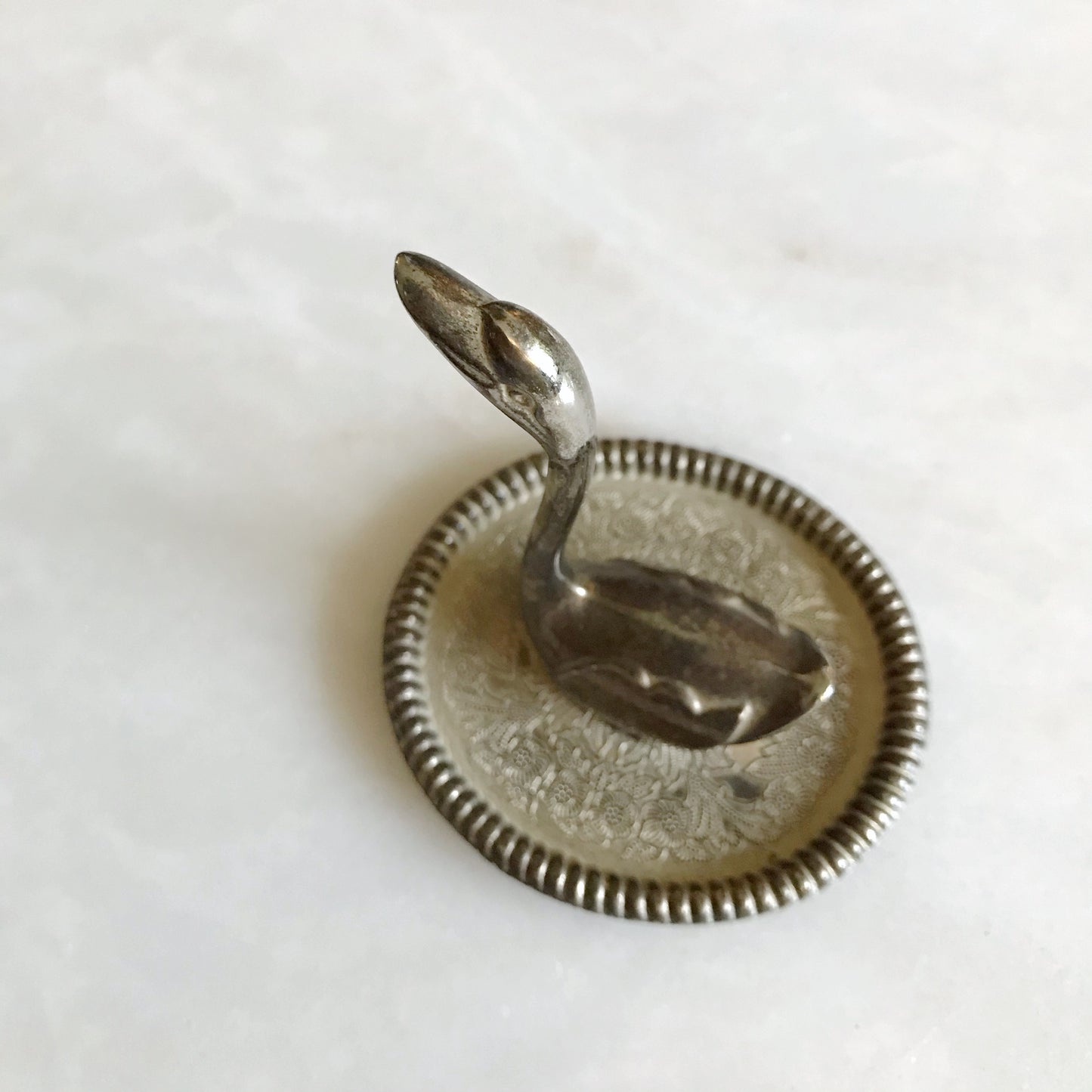 Vintage Silver Plated Swan Ring Dish