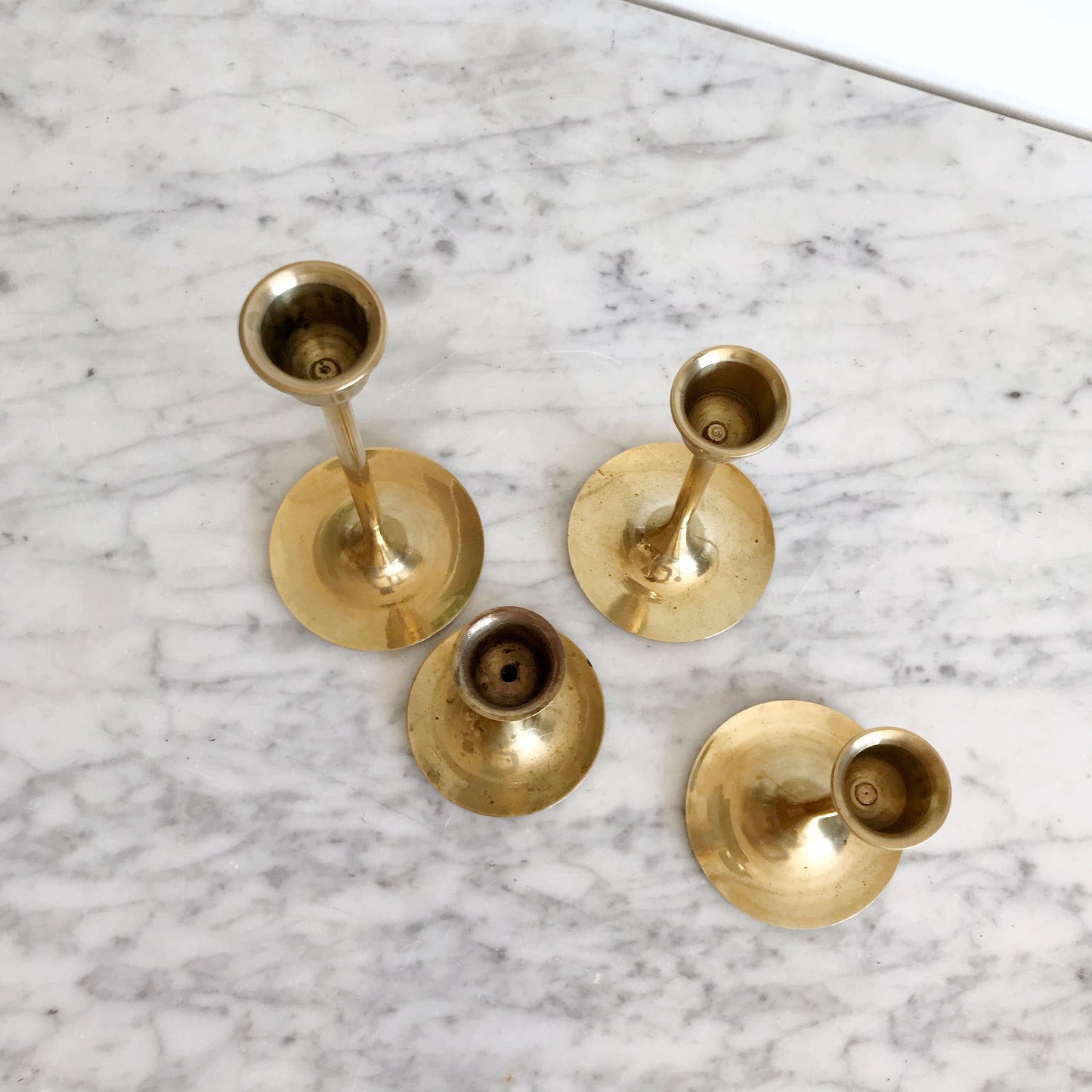 Set Of 4 Slender Brass Candle Holders