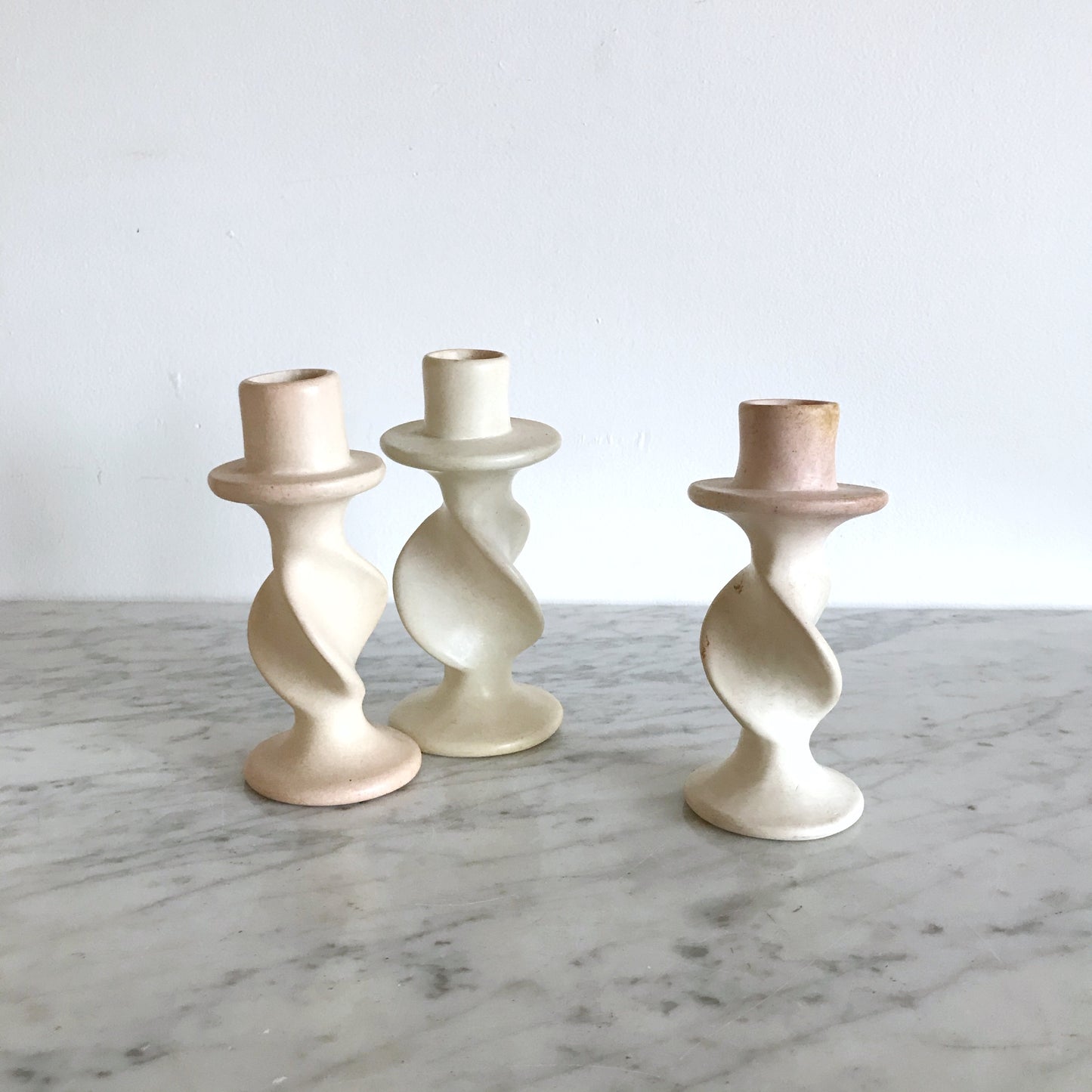 Set of 3 Spiral Soapstone Candle Holders