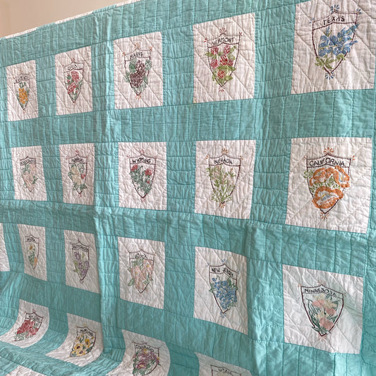 Vintage 48-State Flower Quilt (87" x 72")