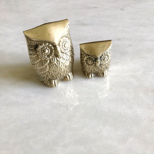 Vintage Brass Owl and Baby