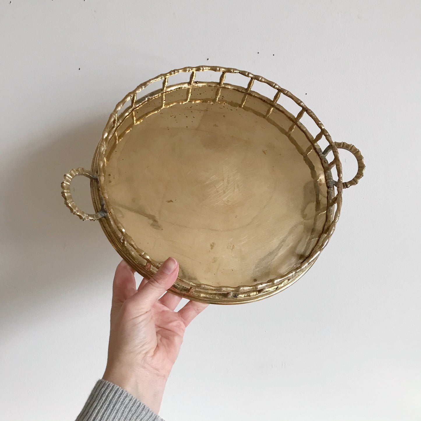 Vintage Round Vintage Brass Tray with Handles
