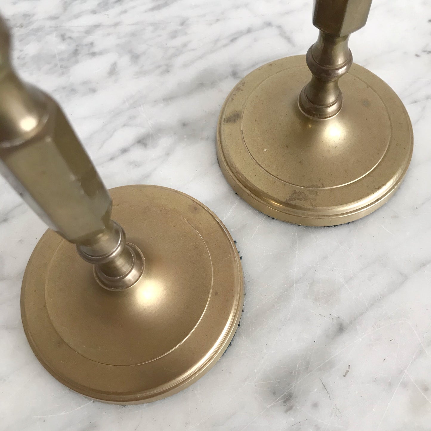 Pair of Vintage Brass Hex Candle Holders