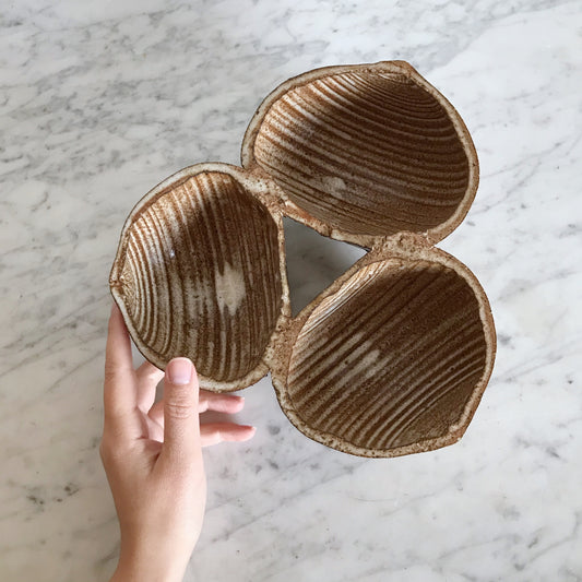 Large Pottery Triple Serving Dish