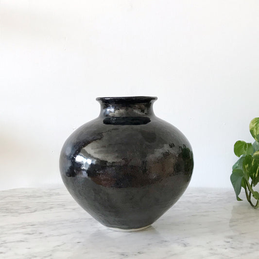Large Vintage Studio Pottery Vase, Dark Blue-Black