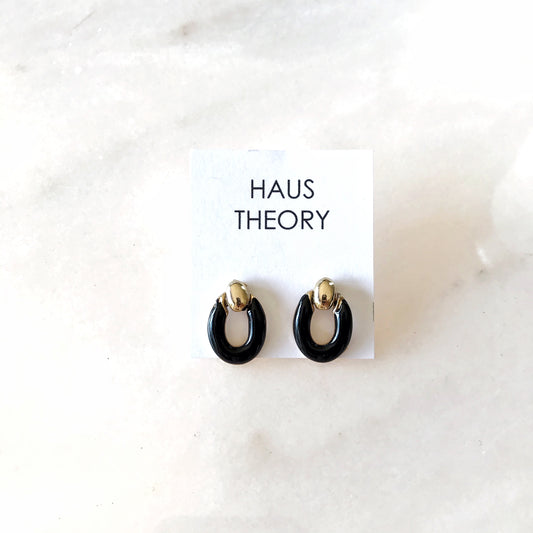 Vintage Gold + Black Enamel Post Earrings