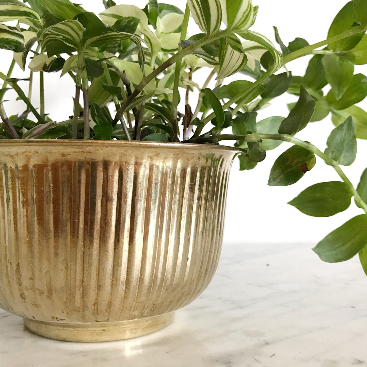 Vintage Brass Planter, Vertical Stripes