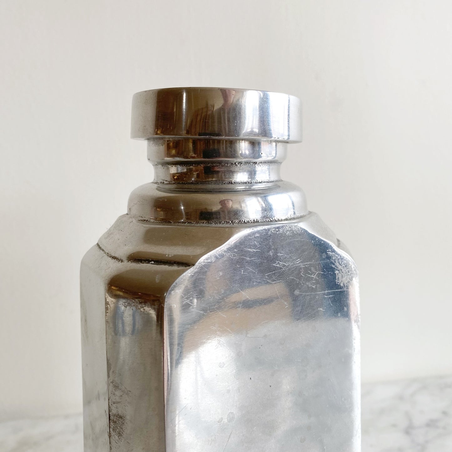 Found Silver Metal Bottle, 8”