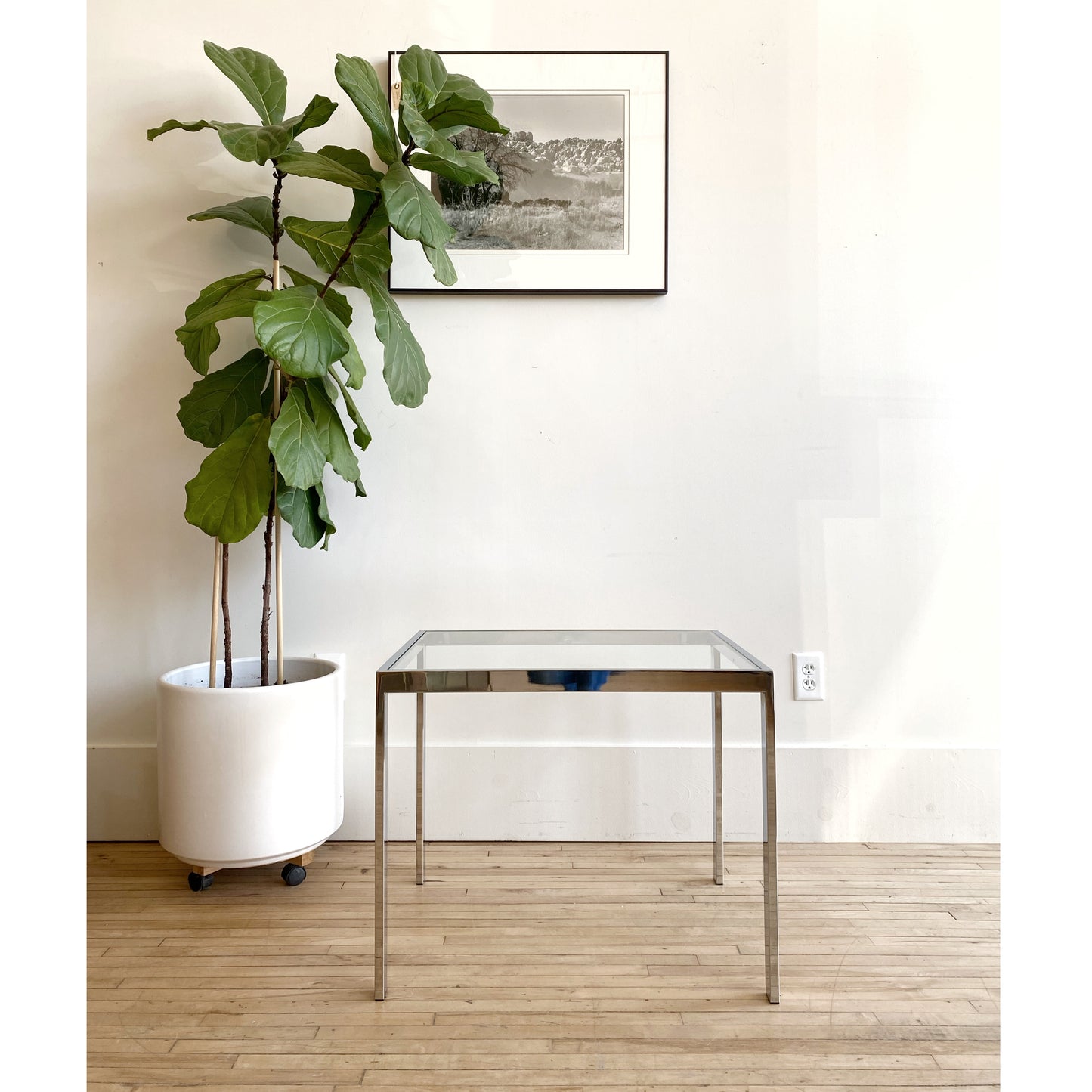 Vintage Modern Polished Chrome + Glass End Table