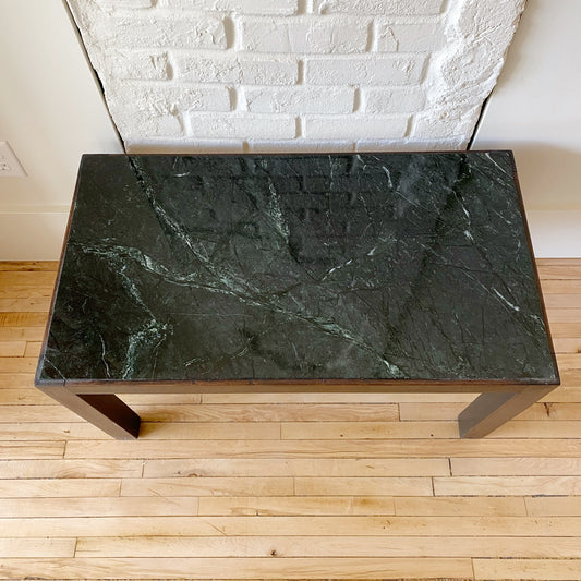 Vintage Walnut + Marble Parsons End Table (SINGLE)