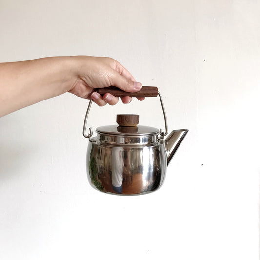 Vintage Stainless Modern Kettle, Rosewood Handles