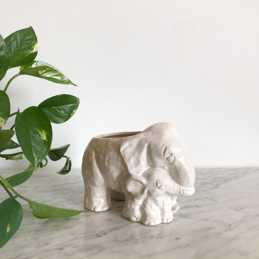 Vintage White Ceramic Elephant Planter