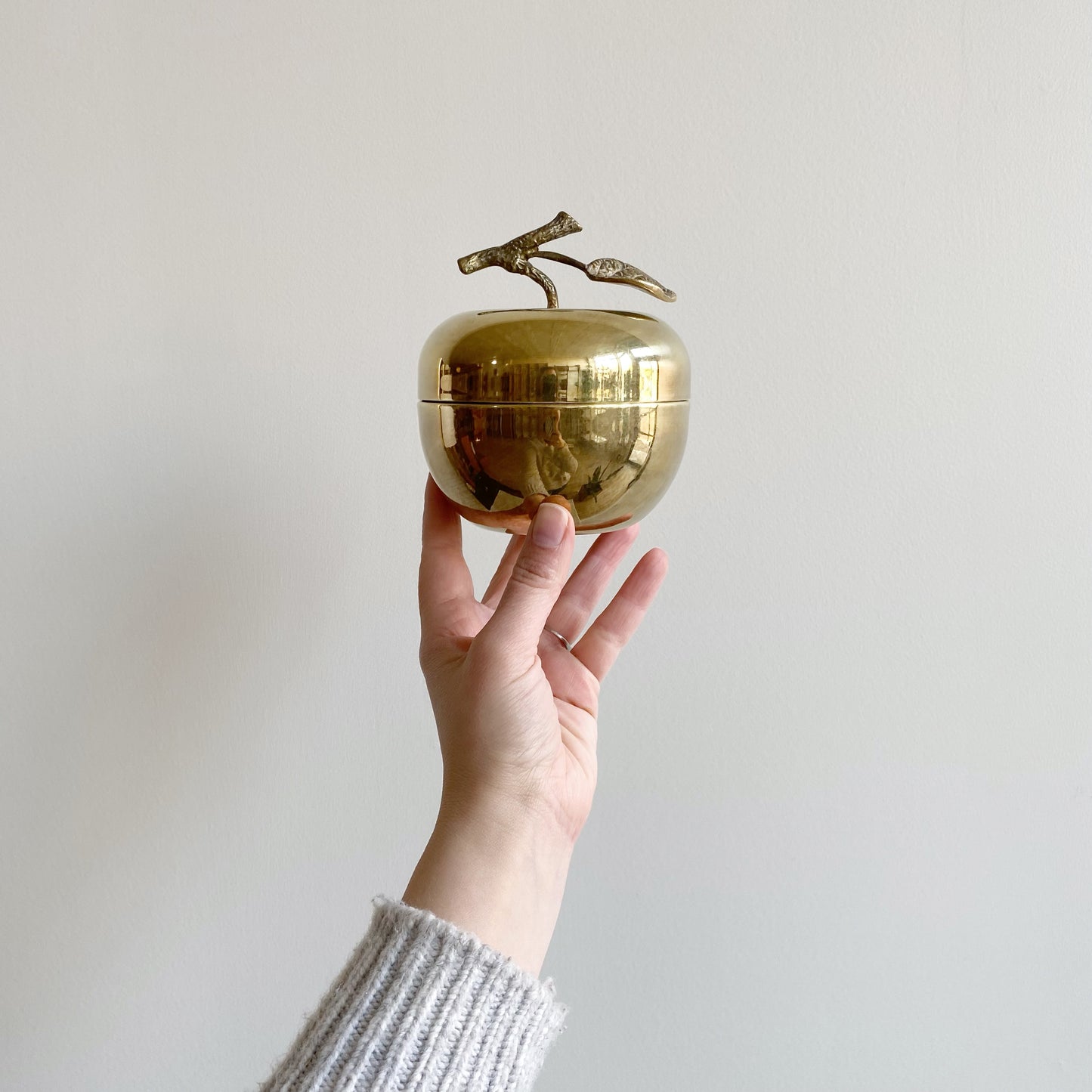 Large Vintage Brass Apple Container