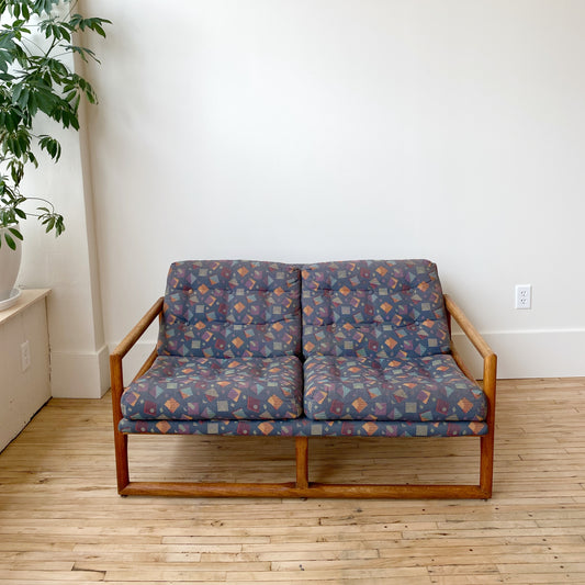 Milo Baughman Oak Cube Sling Settee, 1970’s