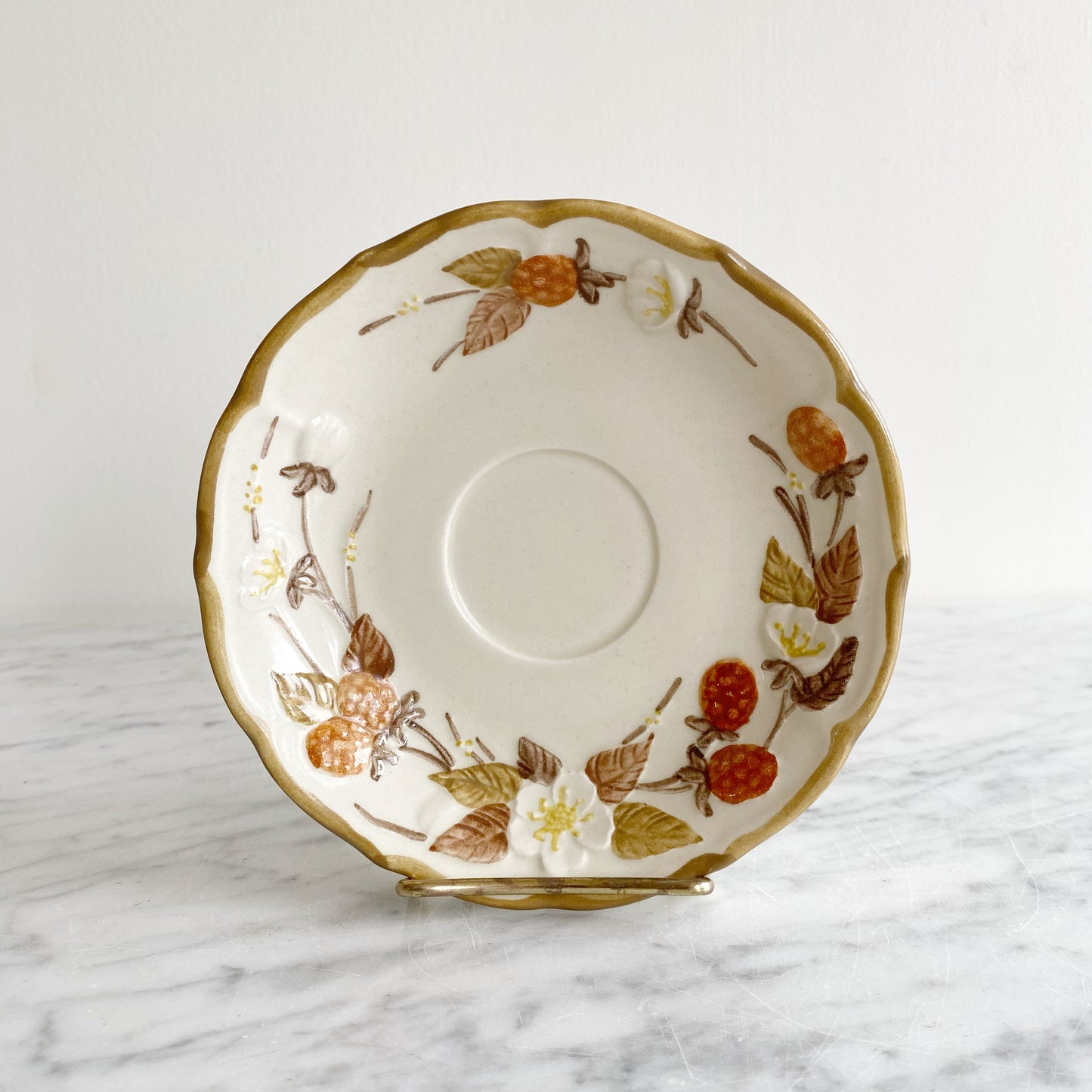 Vintage Ceramic Saucer with Raspberry Blossoms