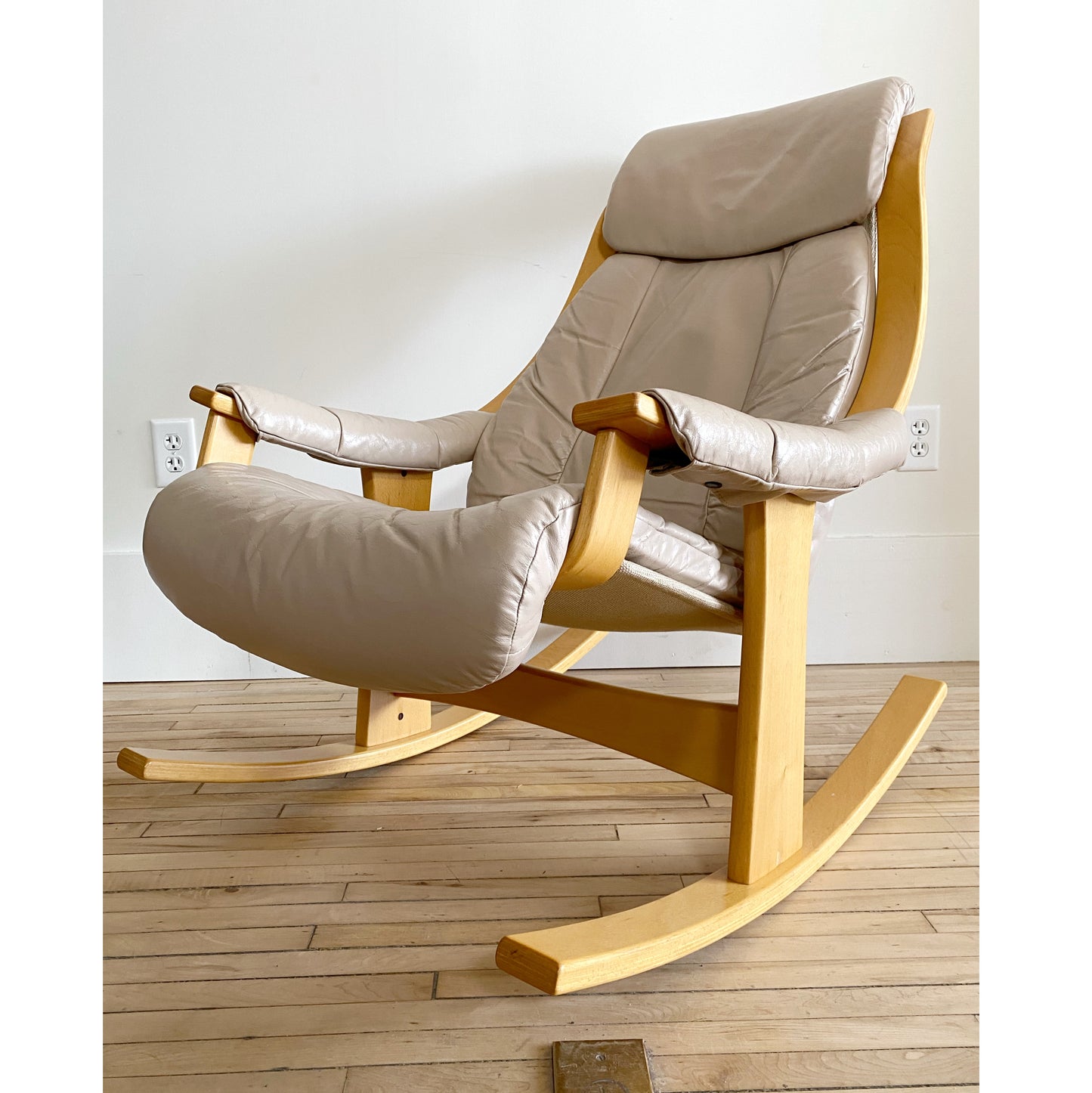 Vintage Scandinavian Leather Rocking Chair