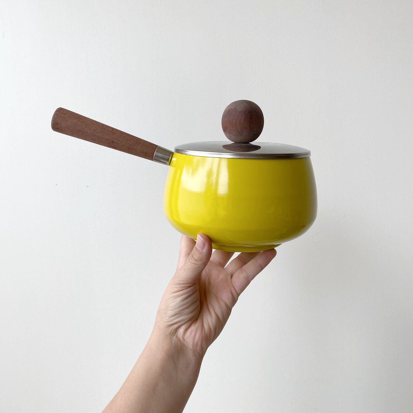 Vintage Yellow Enamel Fondue Saucepan