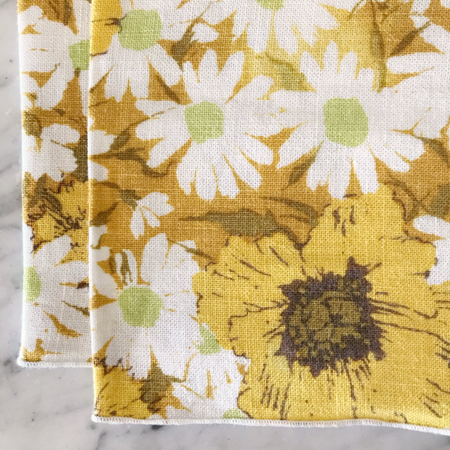 Pair of Vintage Linen Napkins, Yellow Floral
