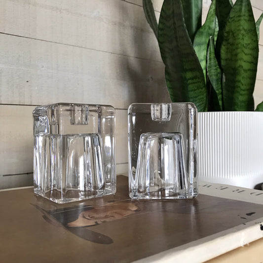 PAIR: Glass Duo Votive / Taper Candle Holders