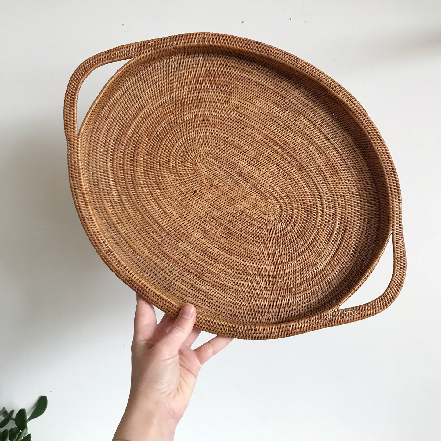 Vintage Woven Oval Tray with Handles