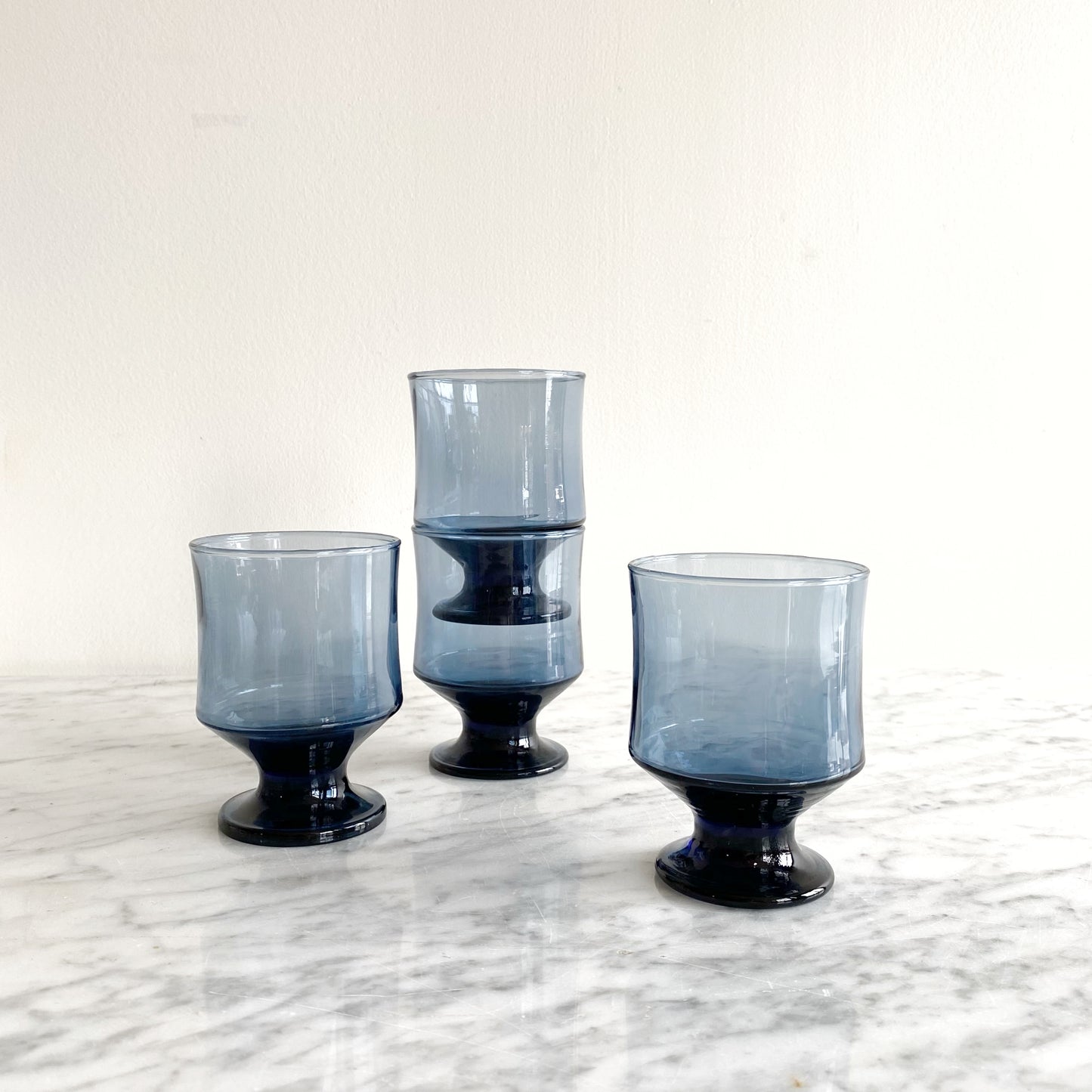 Set of 4 Vintage Blue Sapphire Glasses, Choose Style